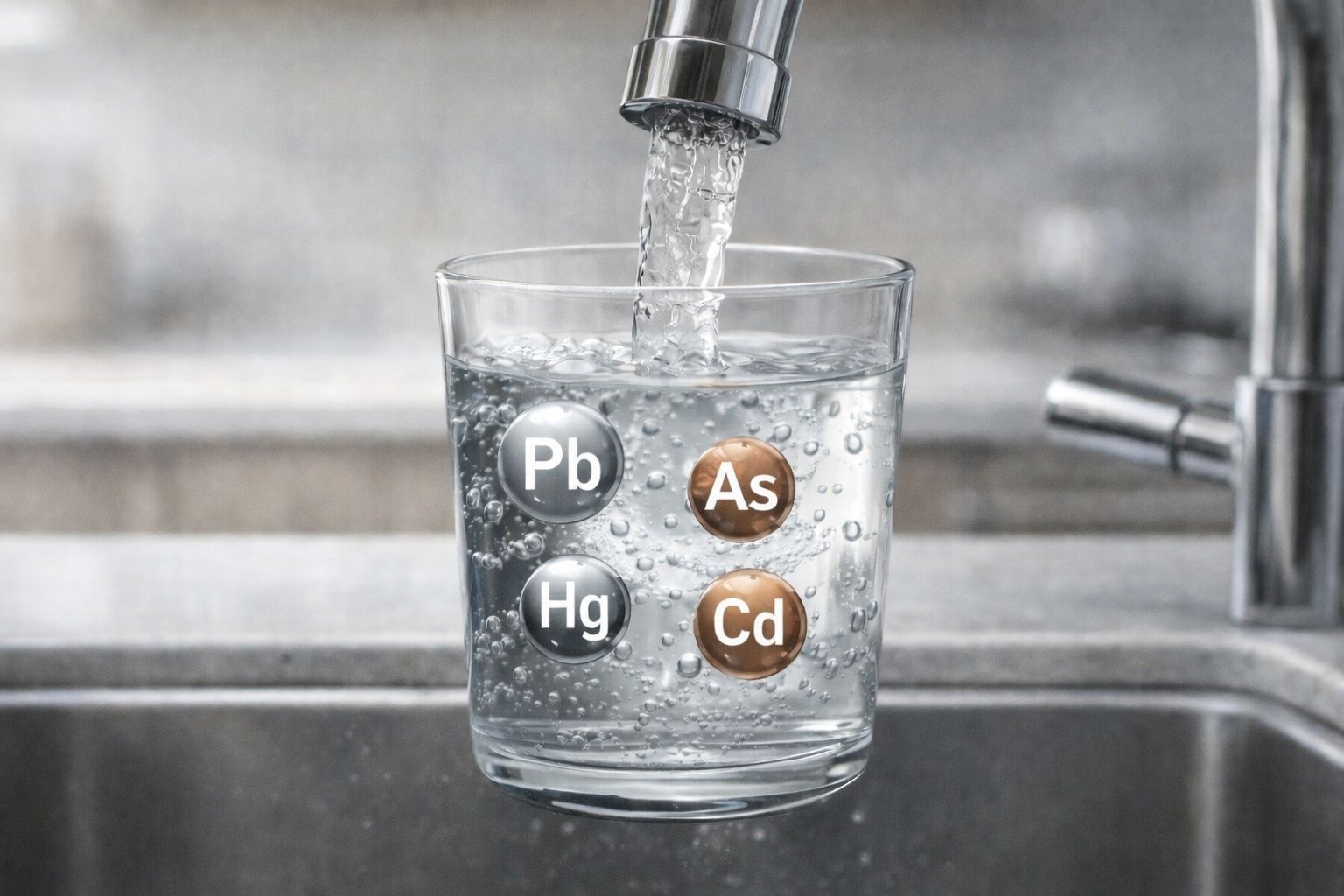Illustration showing heavy metals in household tap water