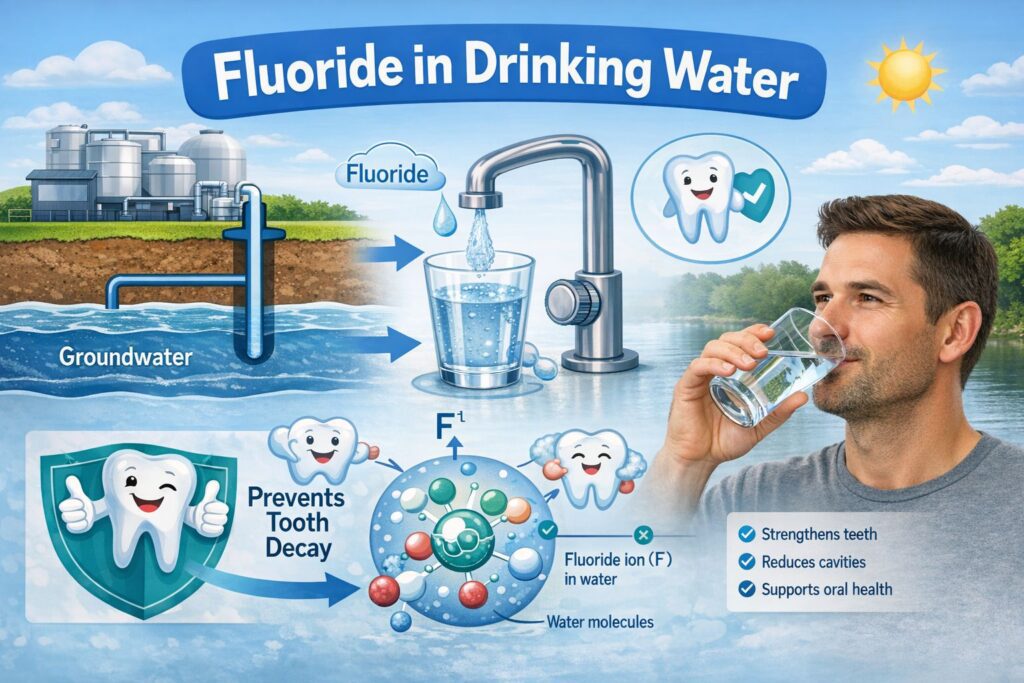 Illustration explaining fluoride in drinking water