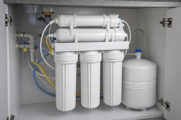 A reverse osmosis water filtration system with multiple filters, including an Alkaline Water Filter, and a pressurized storage tank installed under a sink for optimal hydration support.