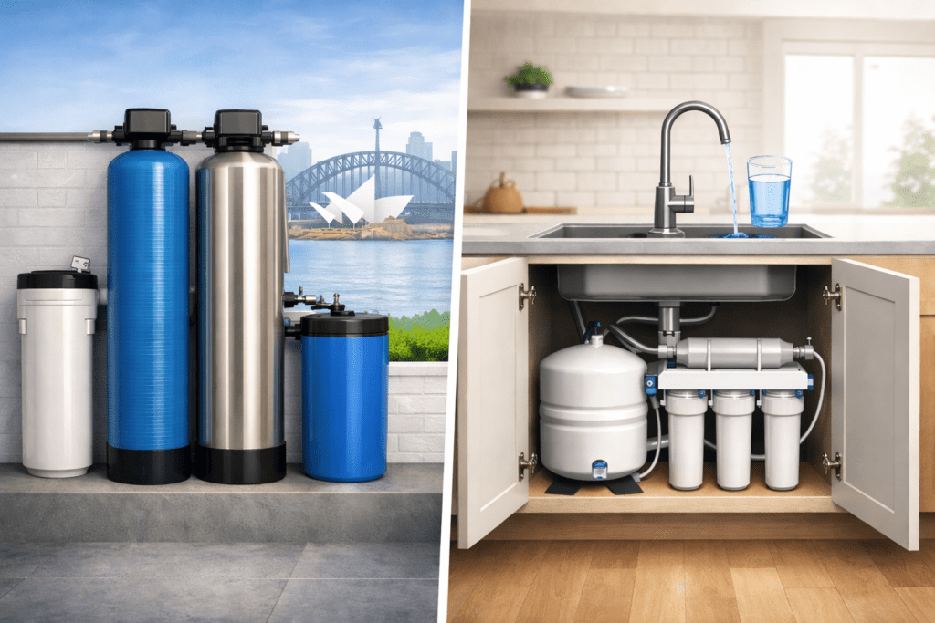 Comparison of whole house water filter vs reverse osmosis water filter in Sydney home
