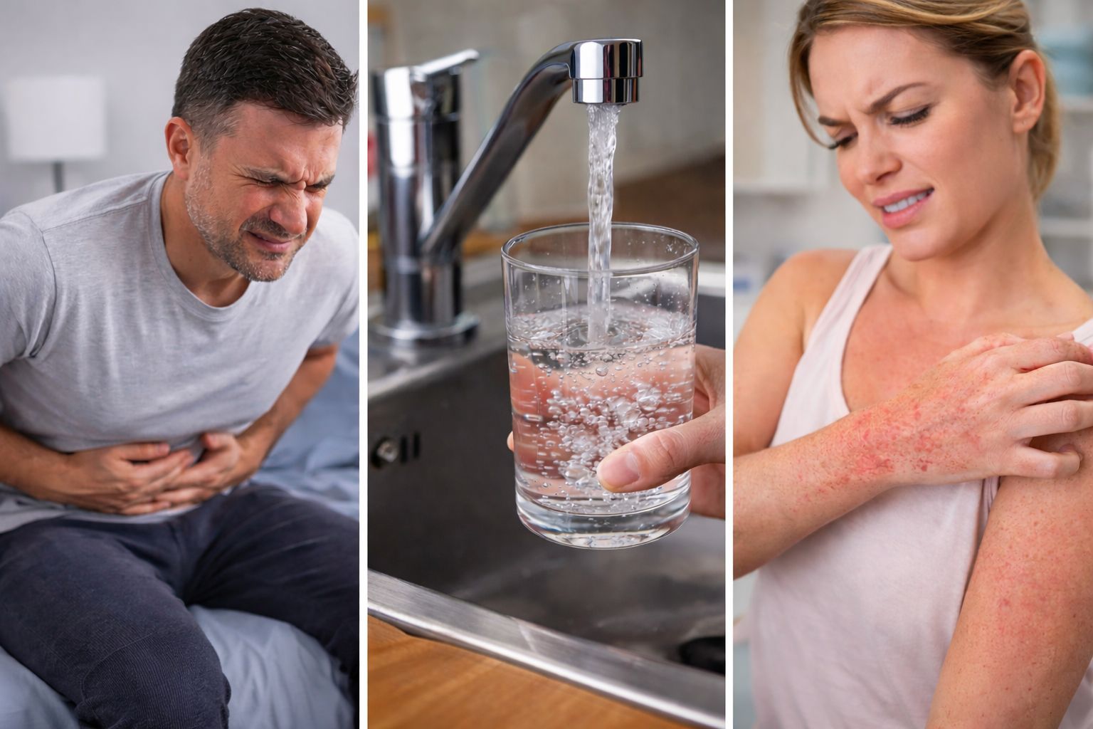 Potential health effects of tap water in Australian homes including stomach discomfort and skin irritation